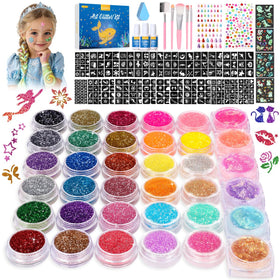 Bledras glitter tattoo kit front cover shows vibrant colors for kids' parties