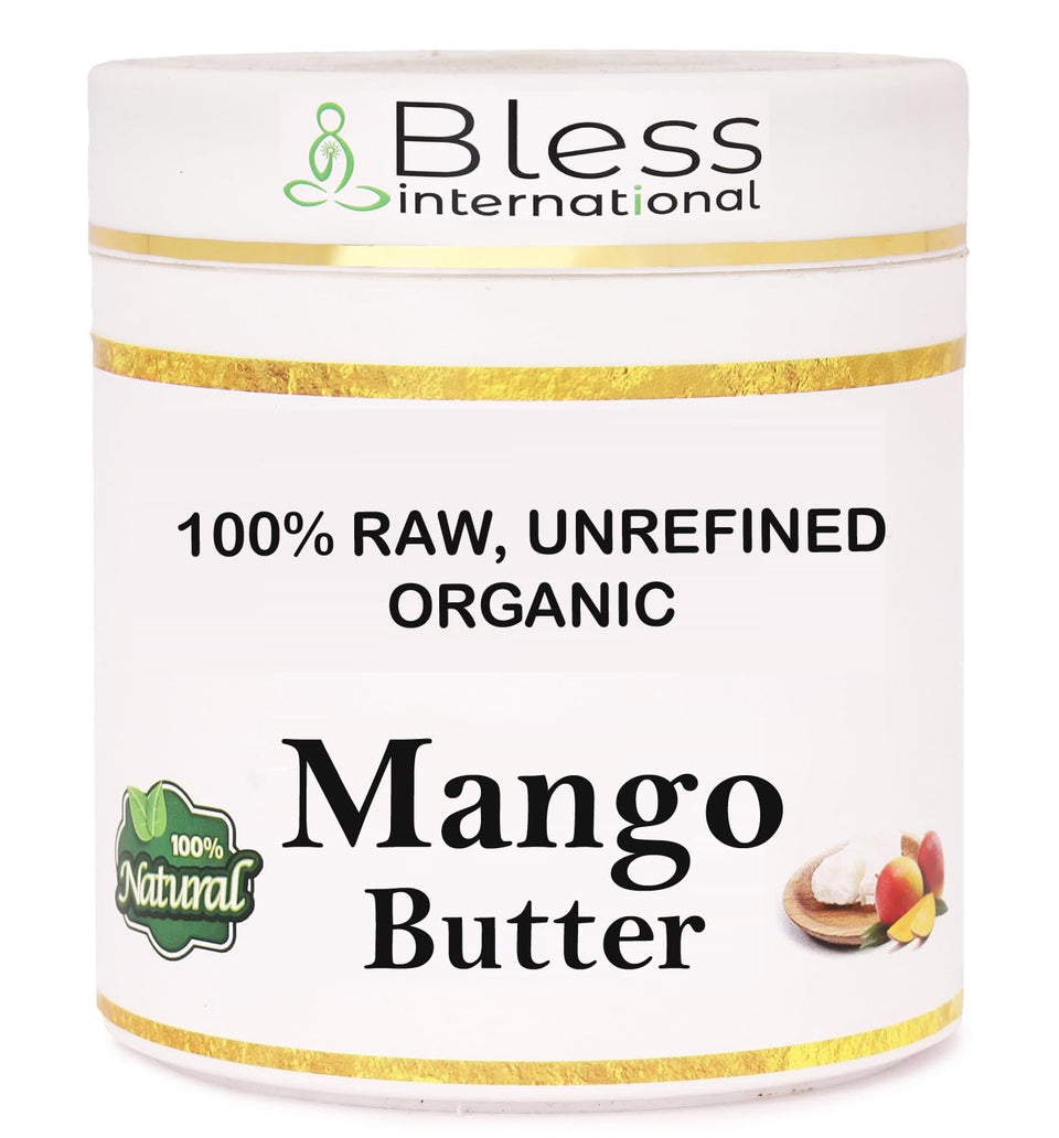 Bless International Organic Raw Mango Butter jar for smooth, hydrated skin.