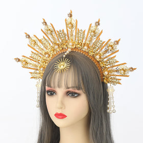 Blessume halo crown bridal accessory on metal band for evening looks