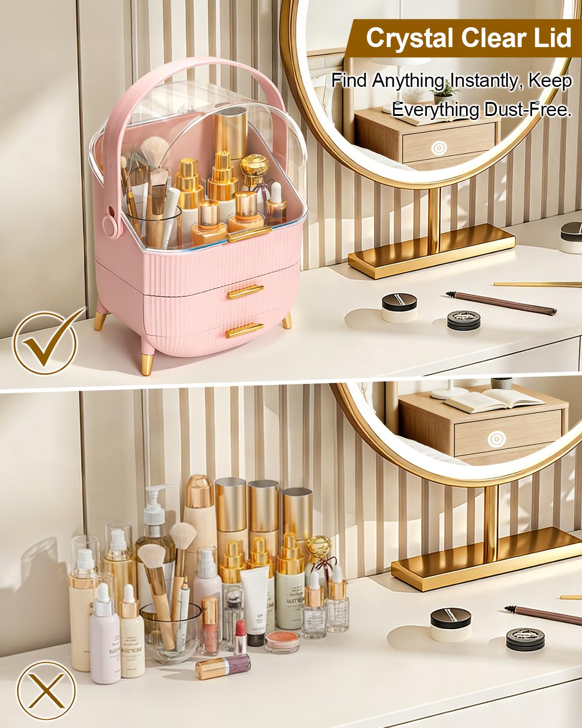 Bleutty organizer non-slip feet keep it stable on glossy countertops.