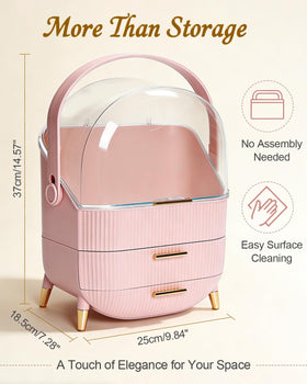 Bleutty makeup storage in soft pink finish adds style to any space.