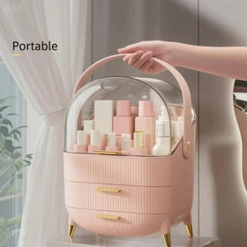 Bleutty vanity organizer fits tall serums palettes lipsticks and brushes.