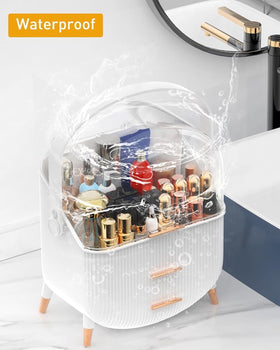 Bleutty white finish adds chic décor while saving vanity space.