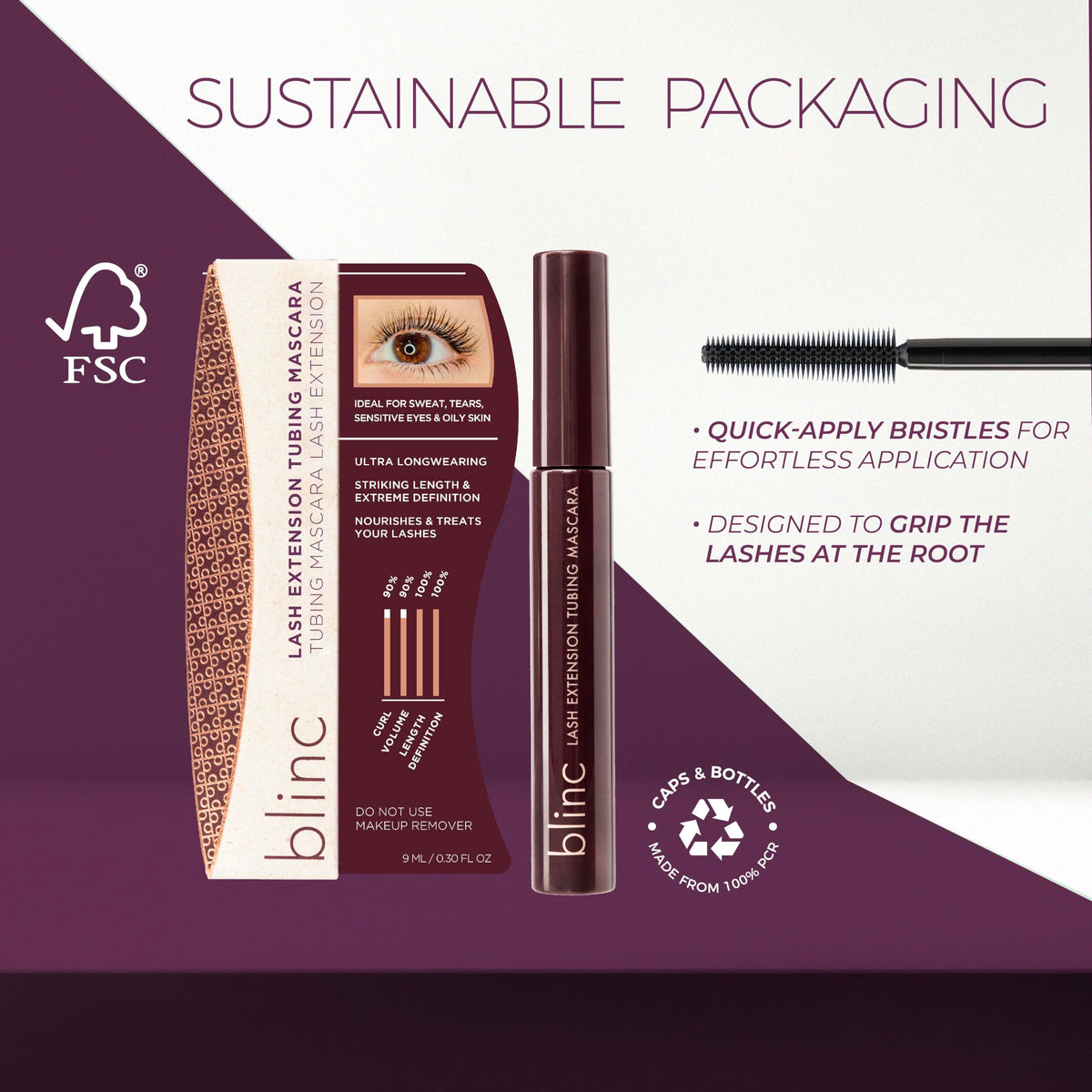 Nourishing blend with Biotin, Shea Butter, Castor Oil on lashes.