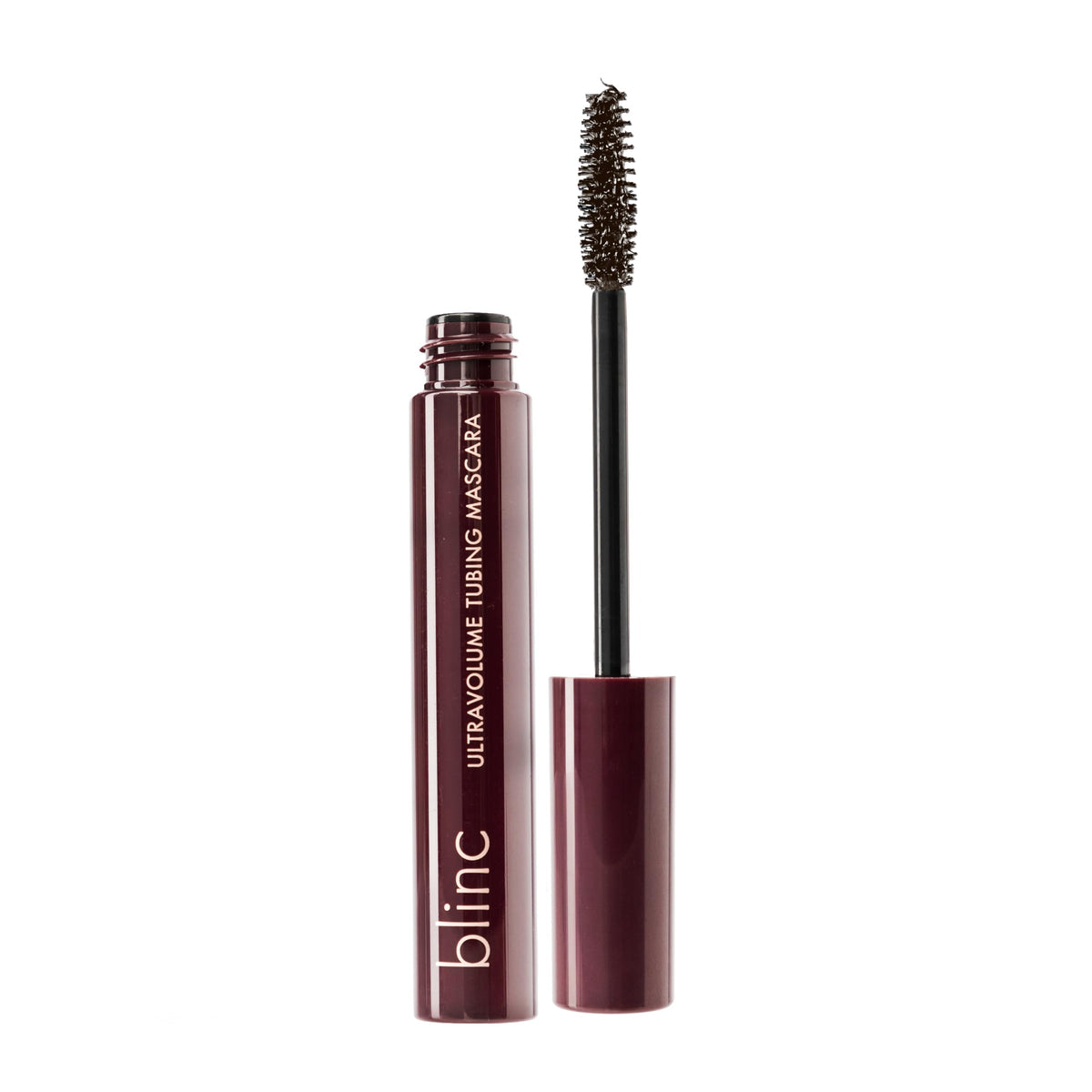Blinc UltraVolume mascara tube shows tubing formula for long-lasting wear.