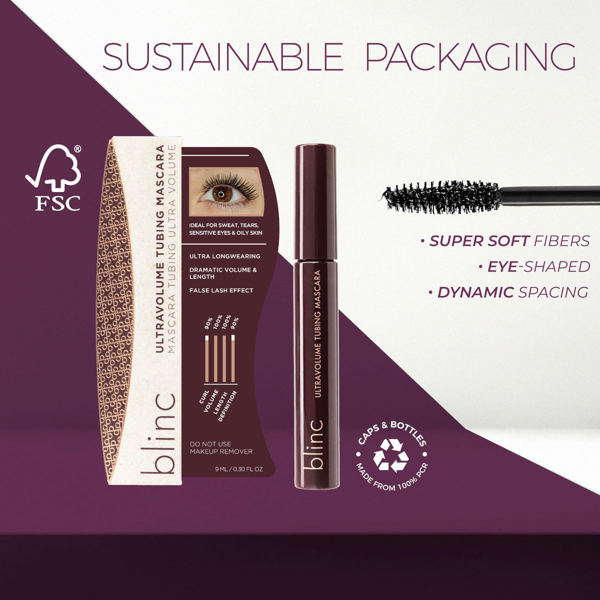 Blinc UltraVolume packaging on display, premium US-made mascara.
