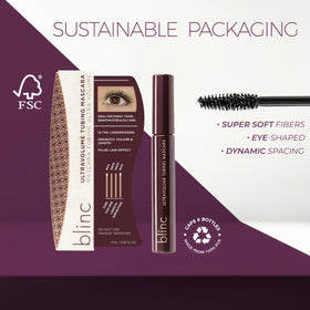 Blinc UltraVolume packaging on display, premium US-made mascara.