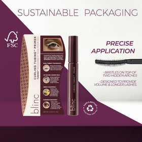 Sustainable vegan packaging for Blinc Curling Tubing Lash Primer.