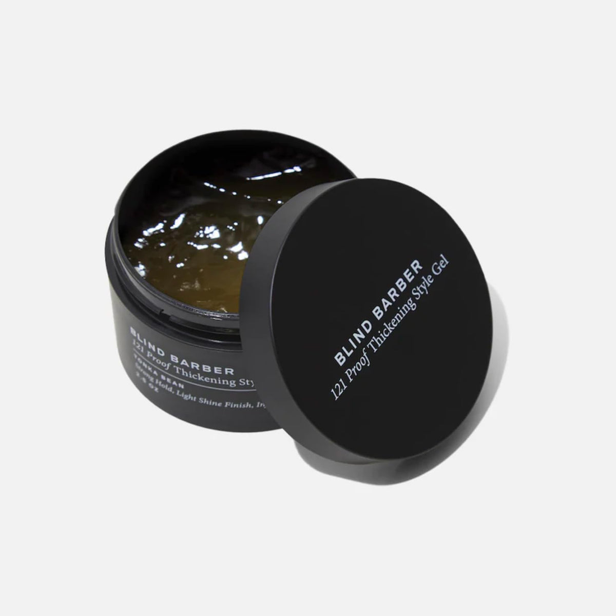 Close-up of Blind Barber 121 Proof gel texture showing lightweight hold and subtle shine.