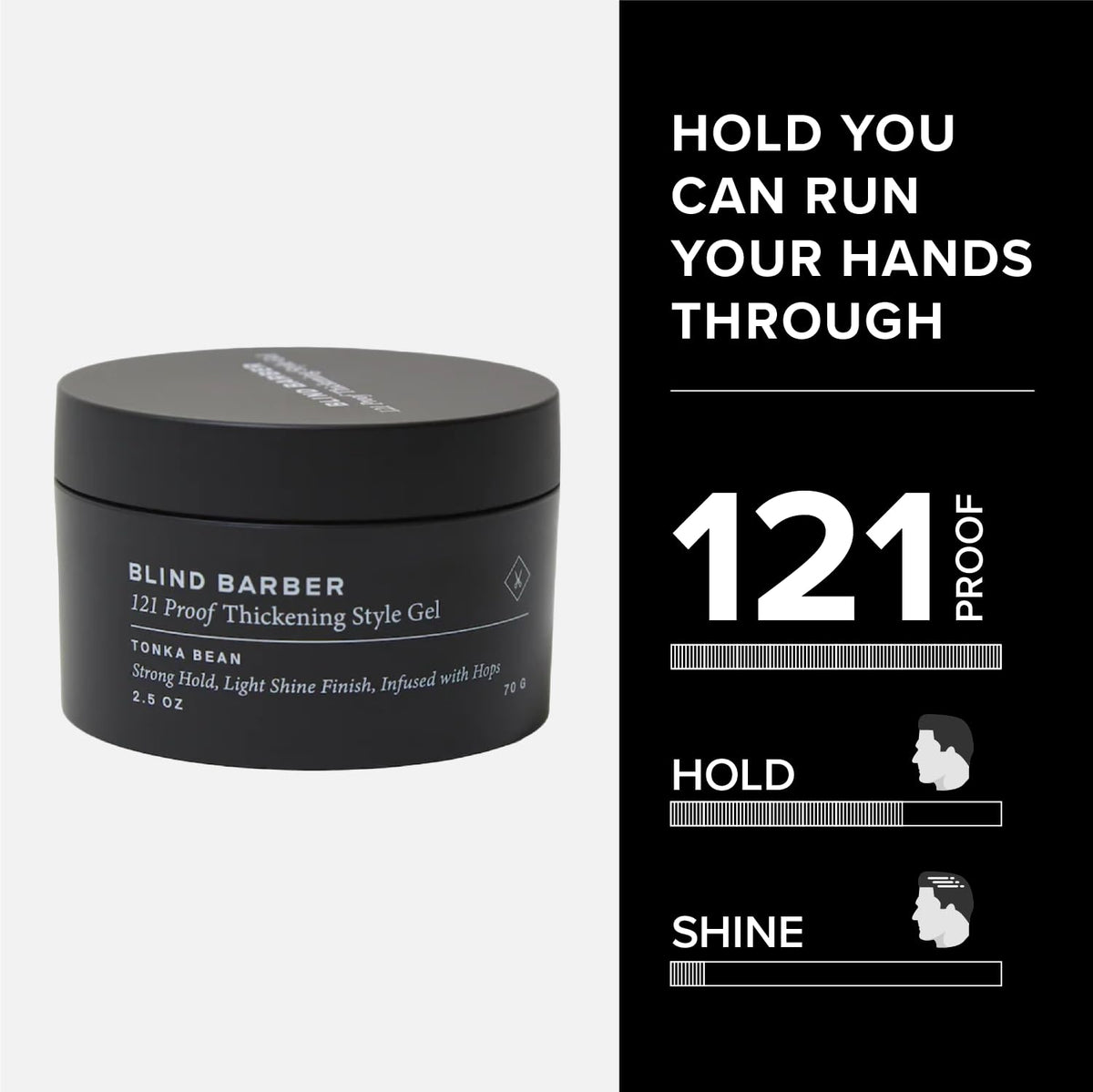 Applying Blind Barber 121 Proof gel to towel-dried hair adds volume with no flaking.