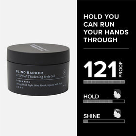 Applying Blind Barber 121 Proof gel to towel-dried hair adds volume with no flaking.