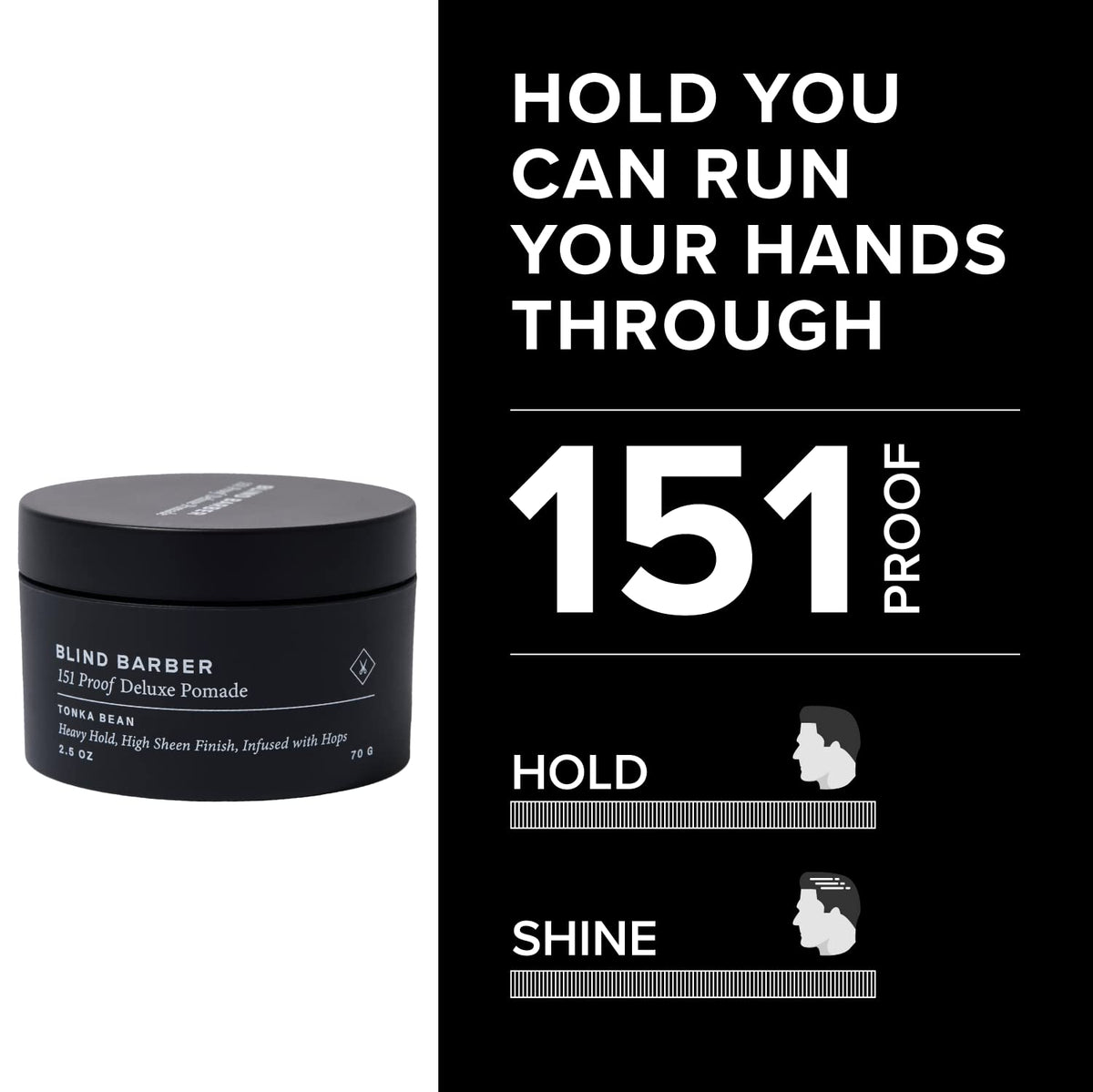 Blind Barber 151 Proof Deluxe Hair Pomade high shine finish on visible strands
