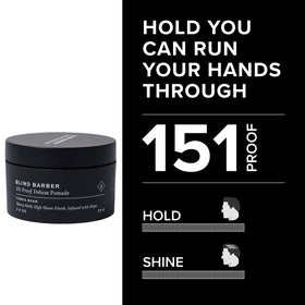 Blind Barber 151 Proof Deluxe Hair Pomade high shine finish on visible strands