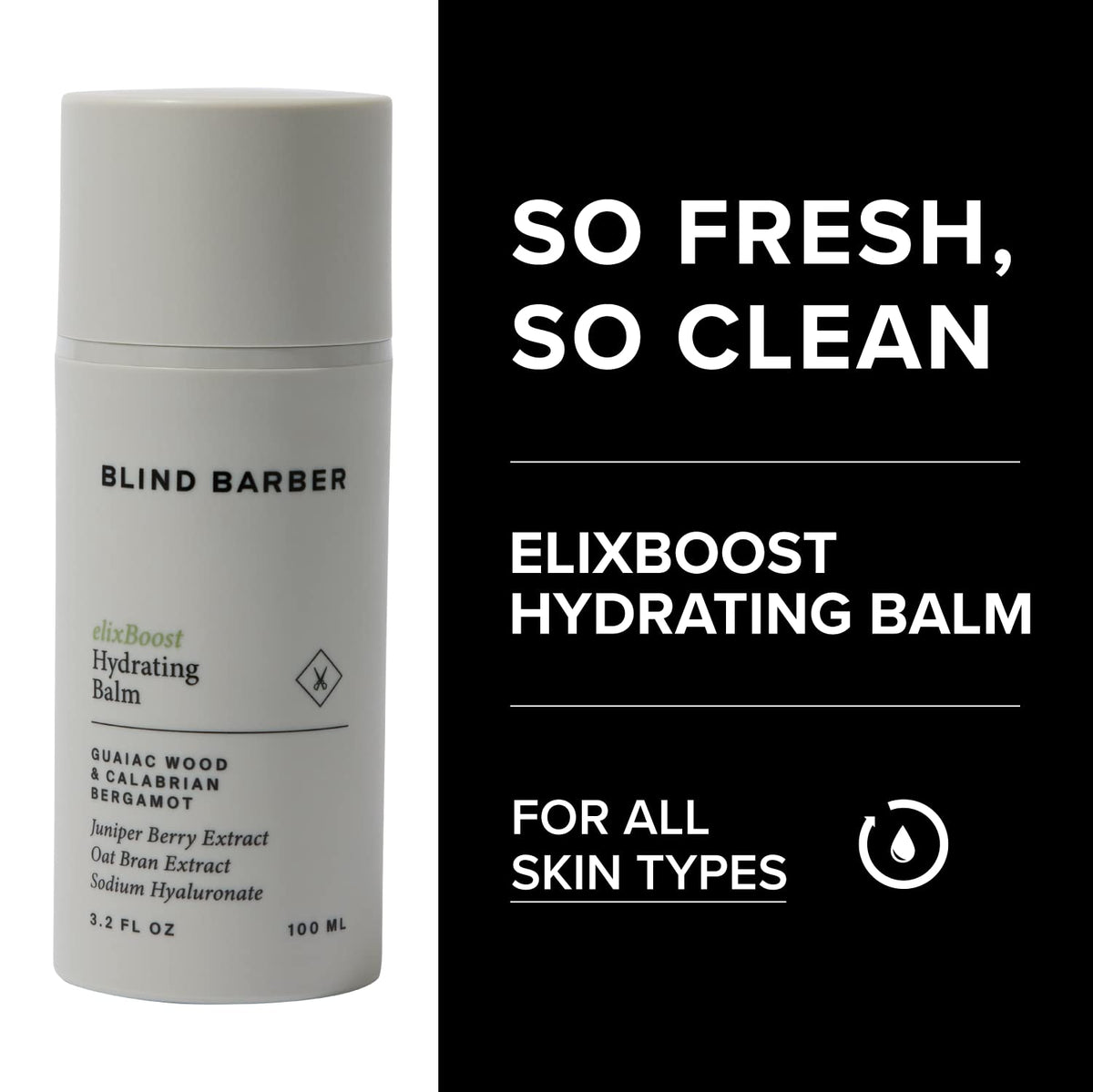 Application shot shows Blind Barber elixBoost absorbing easily for refreshed skin.