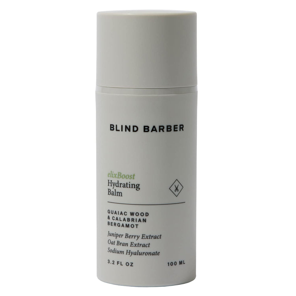 Blind Barber elixBoost Hydrating Balm bottle-front for daily moisturization.