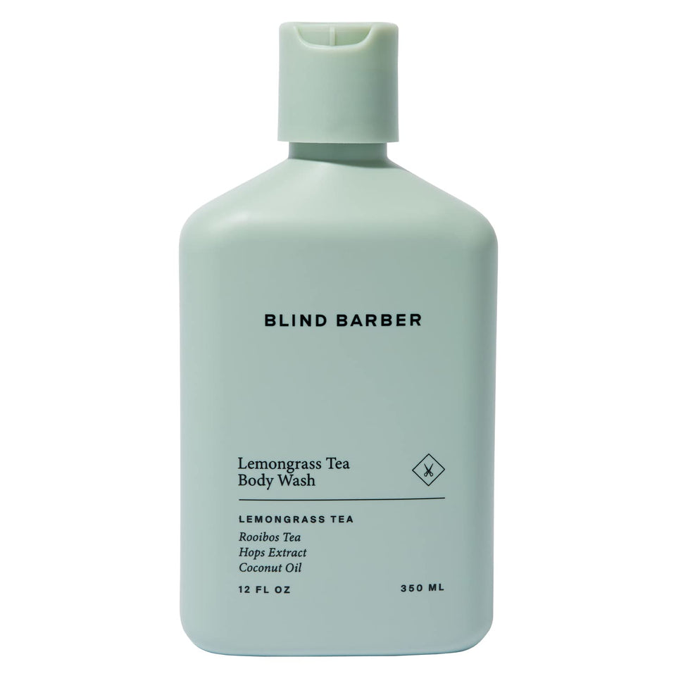 Blind Barber Lemongrass Tea Body Wash bottle with fresh lemongrass scent for energized showers