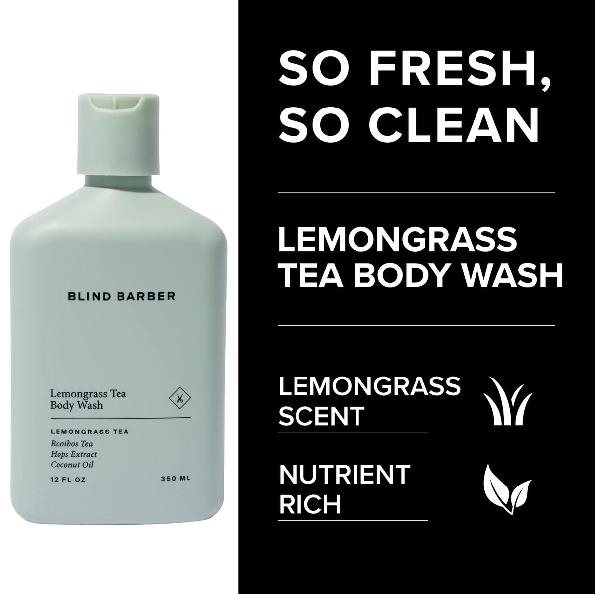 Close-up of Blind Barber bottle highlighting sulfate-free formula and clean ingredients