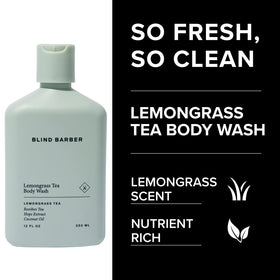 Close-up of Blind Barber bottle highlighting sulfate-free formula and clean ingredients