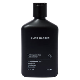 Blind Barber Lemongrass Tea Conditioner bottle enhances weightless shine.