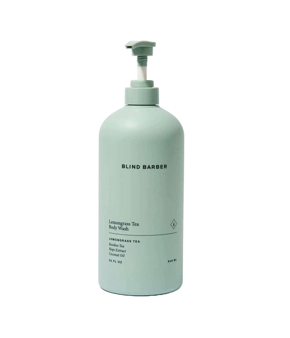 Blind Barber Lemongrass Tea Shower Gel bottle front view highlighting sulfate-free daily cleansing