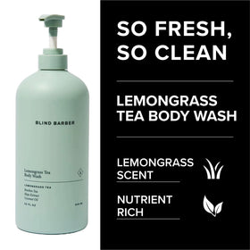 Blind Barber Lemongrass Tea Shower Gel in shower scene with refreshing cleanse after workouts