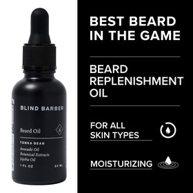 Blind Barber rejuvenating oil applied to face and beard softens coarse hair