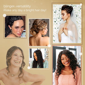 Blinger Shimmer Set party glam look showcasing sparkly hair accents.