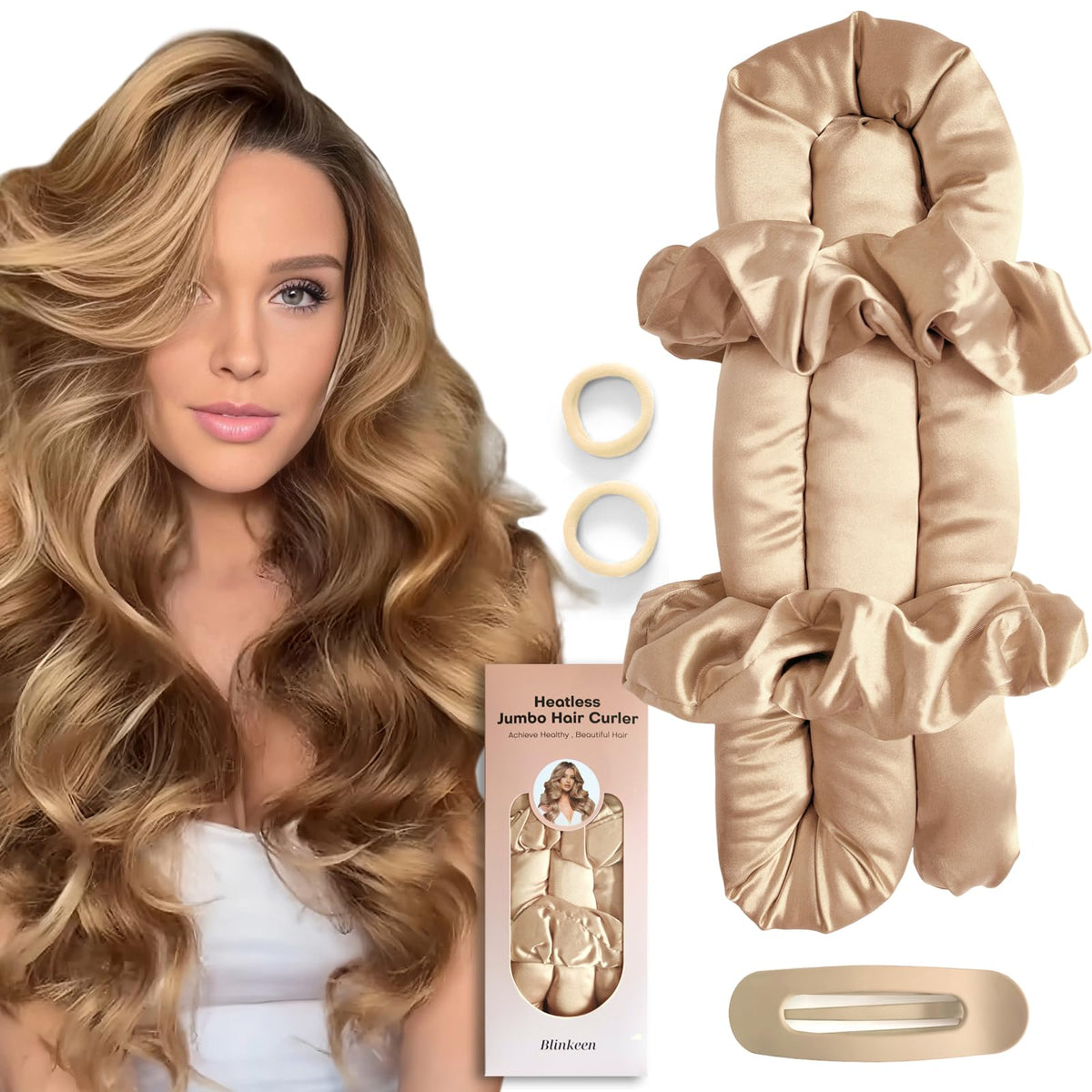 BLINKEEN jumbo heatless curler set apricot packaging ideal for gifting and storage.