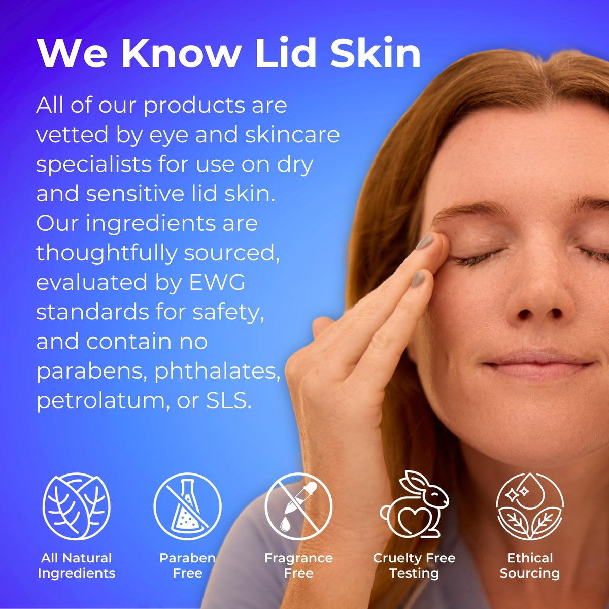 Blinkjoy hydration formula visual shows soothing moisture for dry lids.