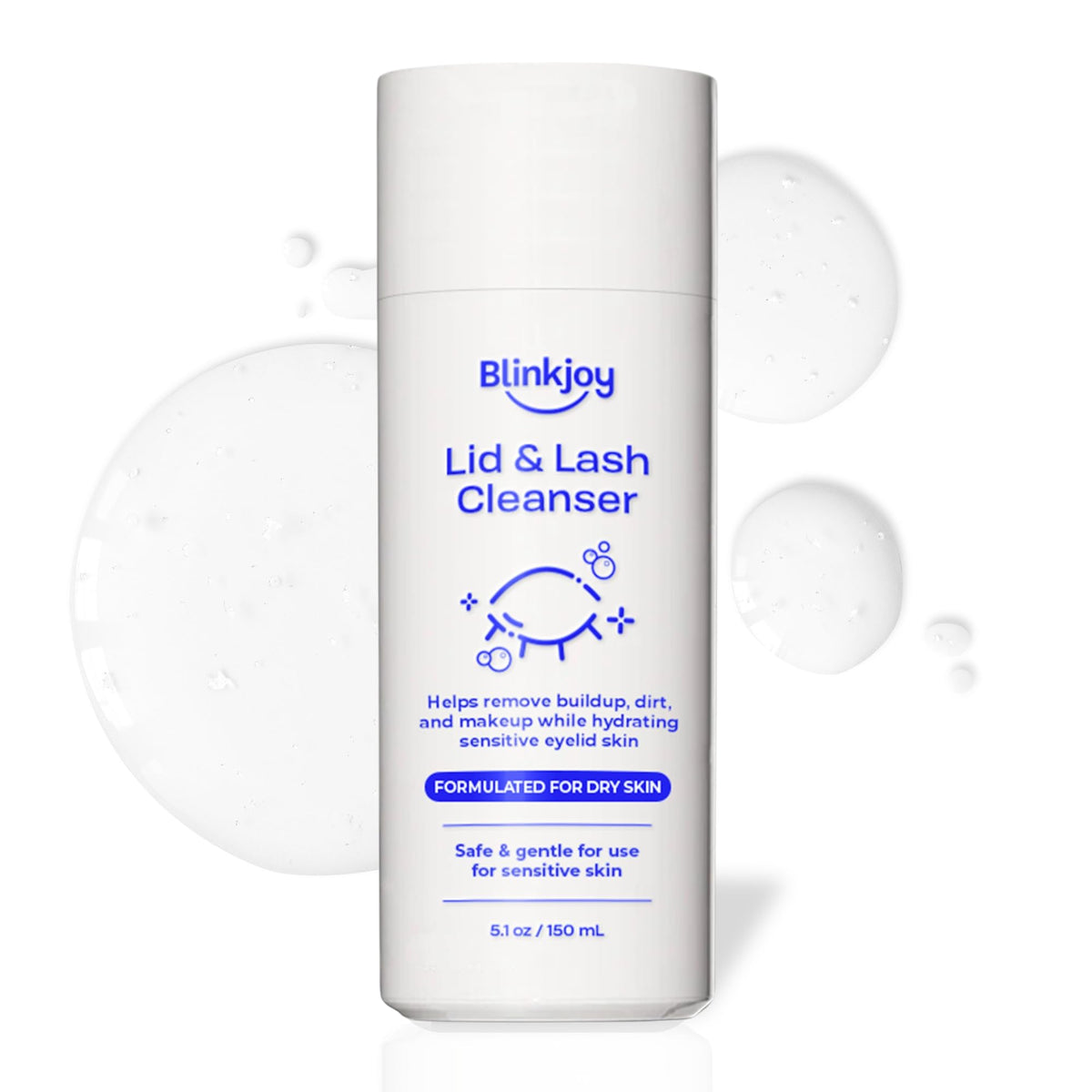Blinkjoy lid-lash-cleanser bottle demonstrates gentle cleansing for sensitive lids and lashes.