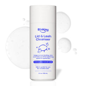 Blinkjoy lid-lash-cleanser bottle demonstrates gentle cleansing for sensitive lids and lashes.