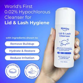 Blinkjoy packaging box highlights dermatologist-approved lid hygiene.
