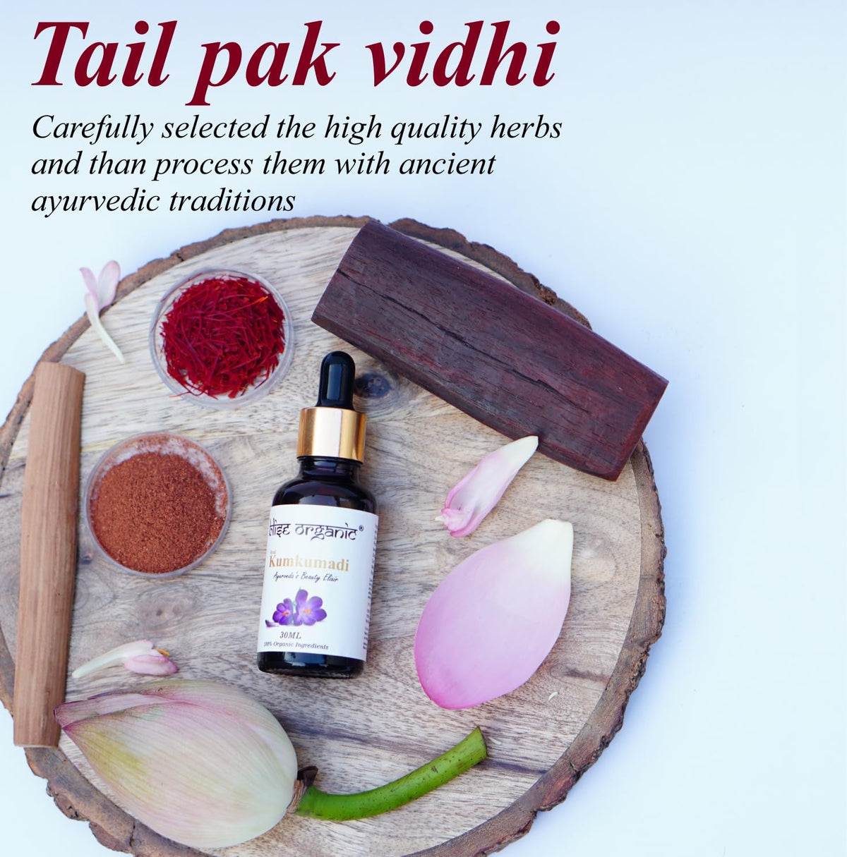 Blise organic Kumkumadi oil packaging with cruelty-free seal.