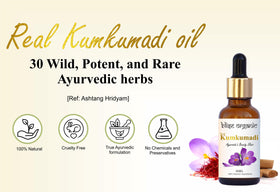 Rare wild herbs blend in Blise Kumkumadi oil for potential skin support.