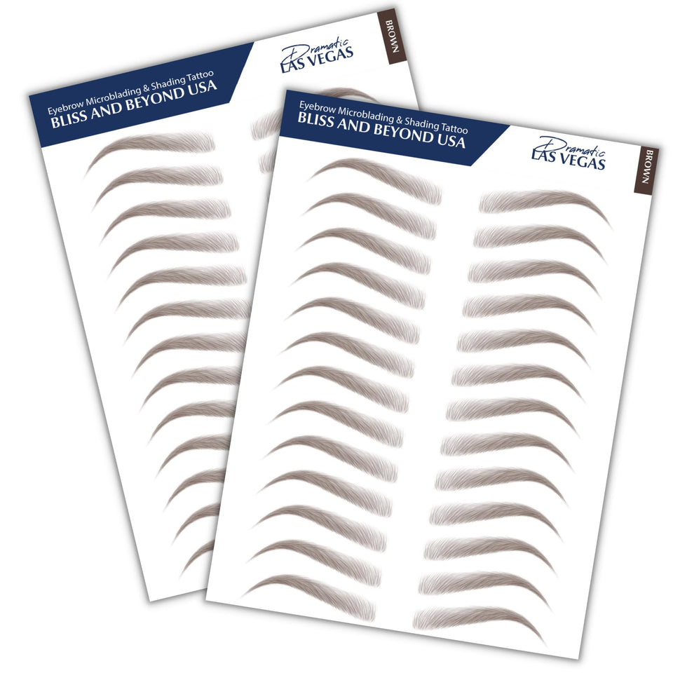 Bliss and Beyond USA eyebrow tattoo stickers in Dramatic Las Vegas Brown offer a natural everyday brows look.