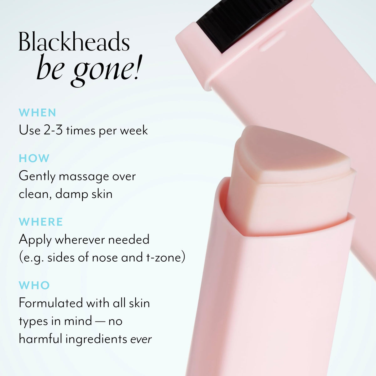 Bliss Blackhead Breakdown stick applied on nose for targeted cleansing.