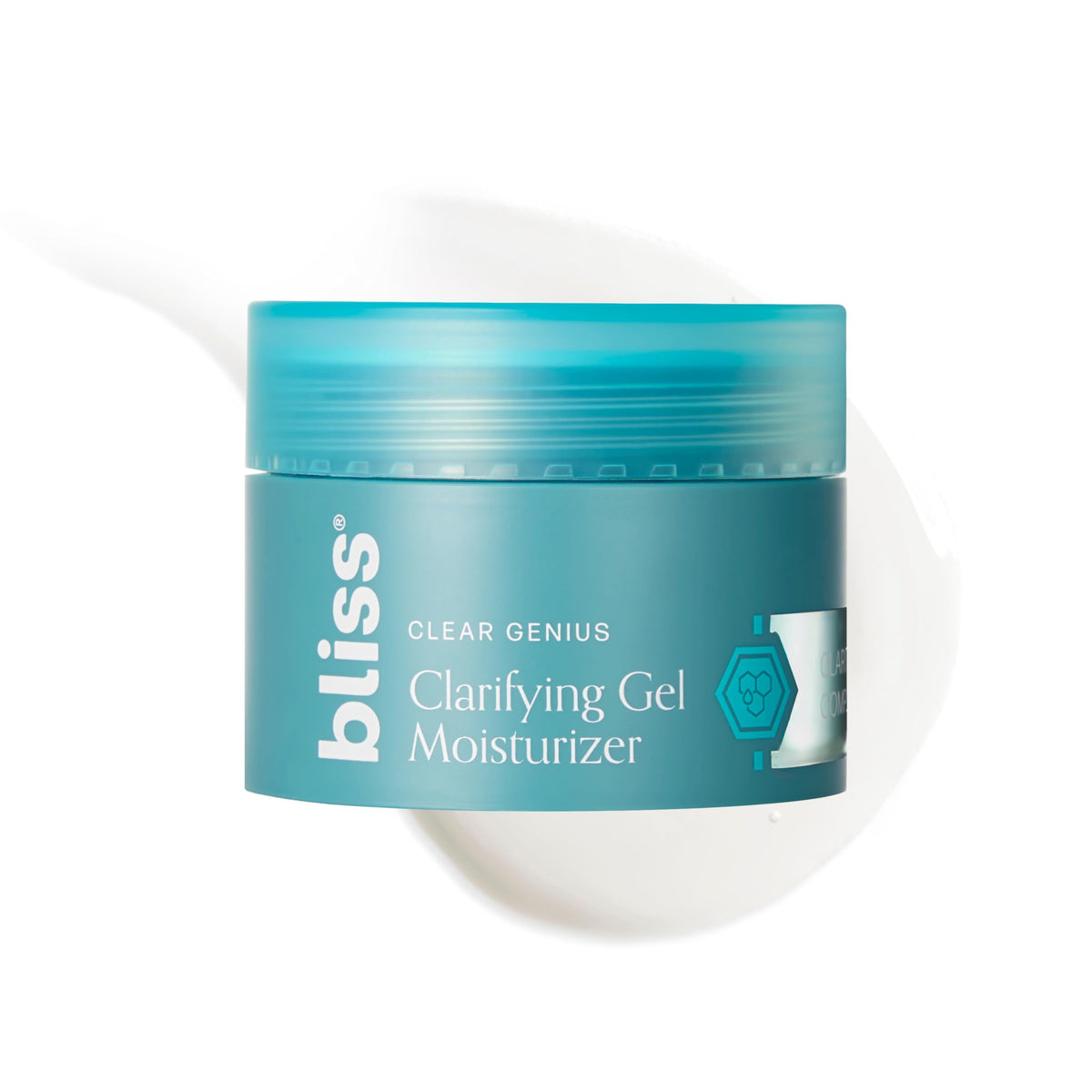 The Bliss Clear Genius bottle front shows sleek packaging for lightweight hydration