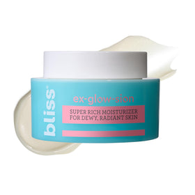 Bliss Ex-glow-sion jar closeup reveals velvety cream for deep hydration.