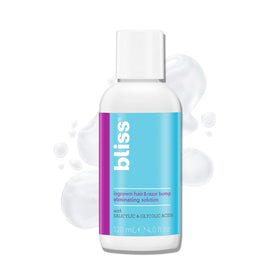 Bliss ingrown-hair-eliminator bottle demonstrates daily toner use for smoother skin.