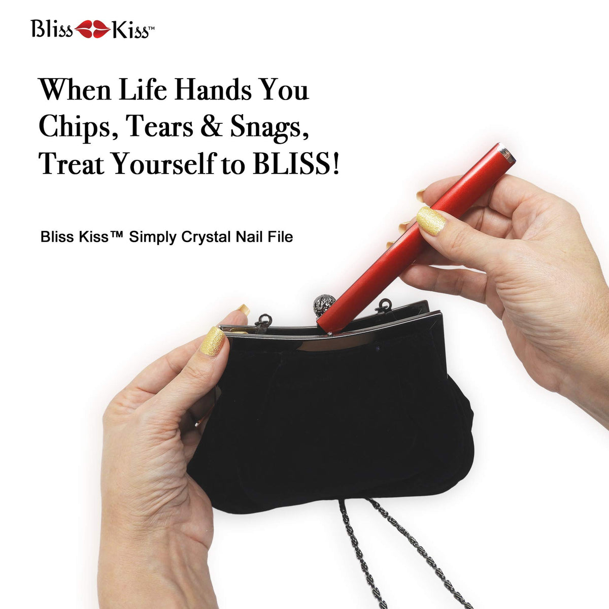 Bliss Kiss Simply Crystal Nail File in case demonstrates portable grooming