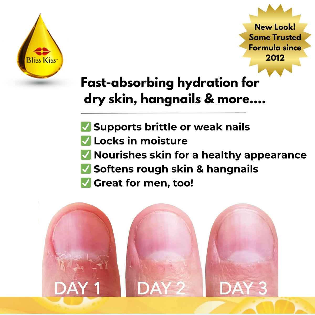 Bliss Kiss Simply Pure cuticle oil application showing precise dropper for smooth hydration.