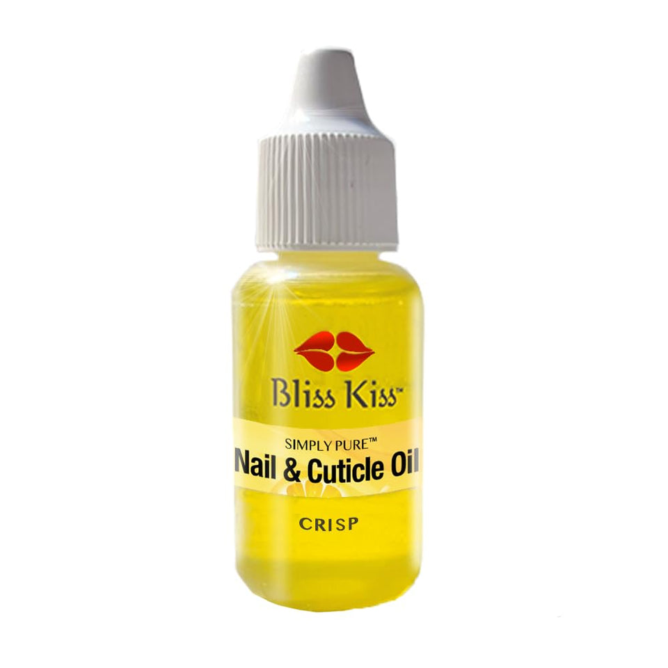 Bliss Kiss Simply Pure Nail Growth Oil dropper bottle for cuticle care and nail nourishment.