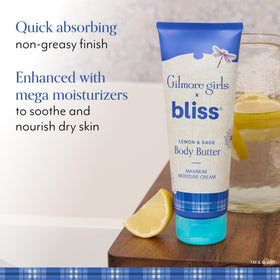 Close-up of Bliss Lemon & Sage Body Butter jar showing creamy texture for smooth, nourished skin