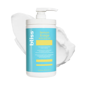 Bliss Lemon & Sage Body Butter jar shows rich hydration for dry skin