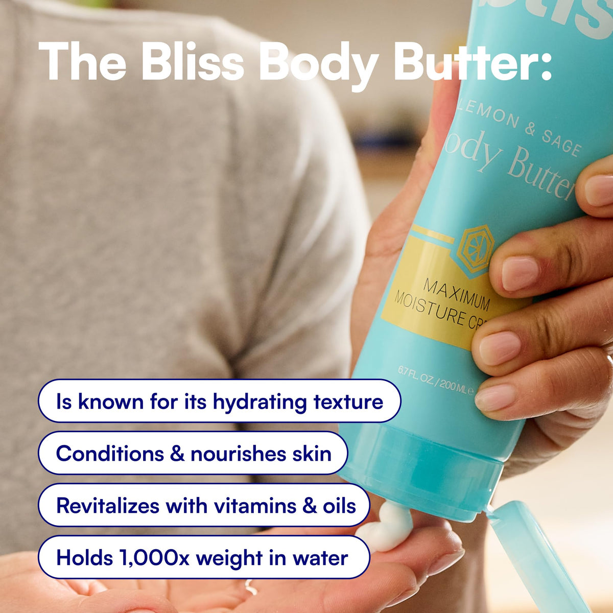 Bliss Lemon & Sage Body Butter application swirl demonstrates smooth coverage