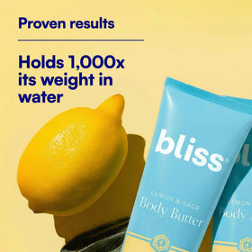 Bliss Lemon & Sage Body Butter label close-up highlighting fresh scent