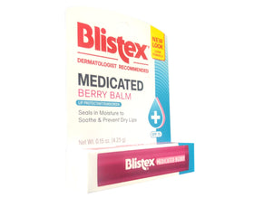 Blistex Berry Lip Balm on lips provides soothing comfort.