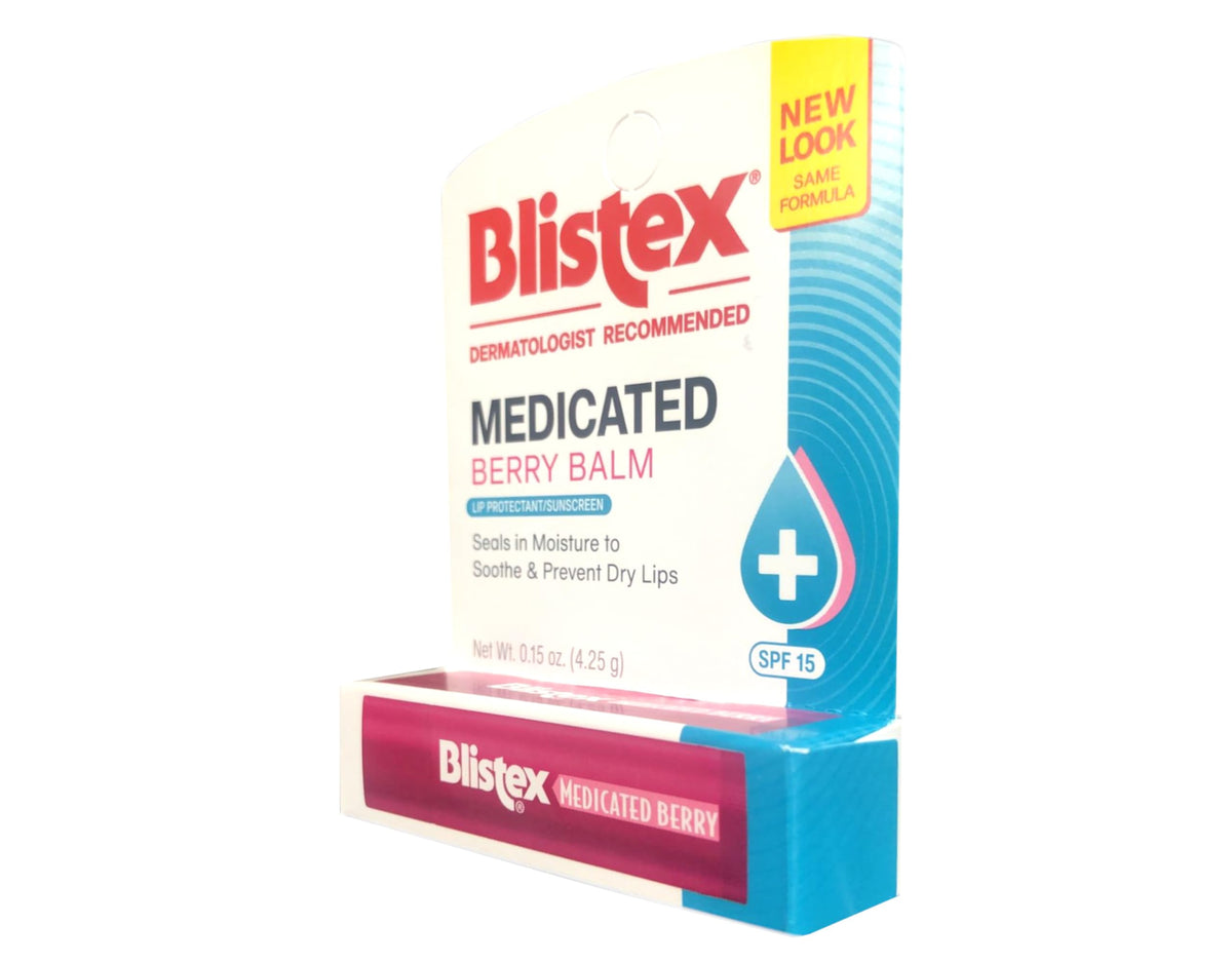 Blistex Berry Lip Balm label highlights SPF 15 protection.