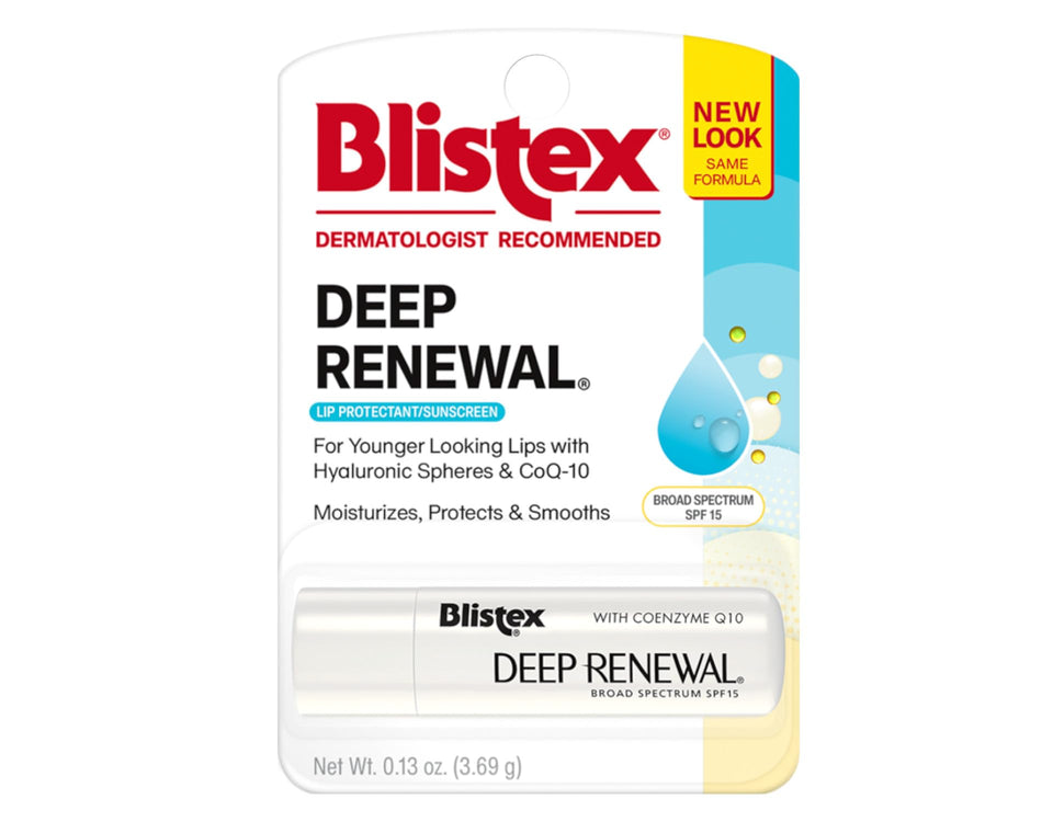 Blistex Deep Renewal lip balm tube provides daily moisture with SPF protection