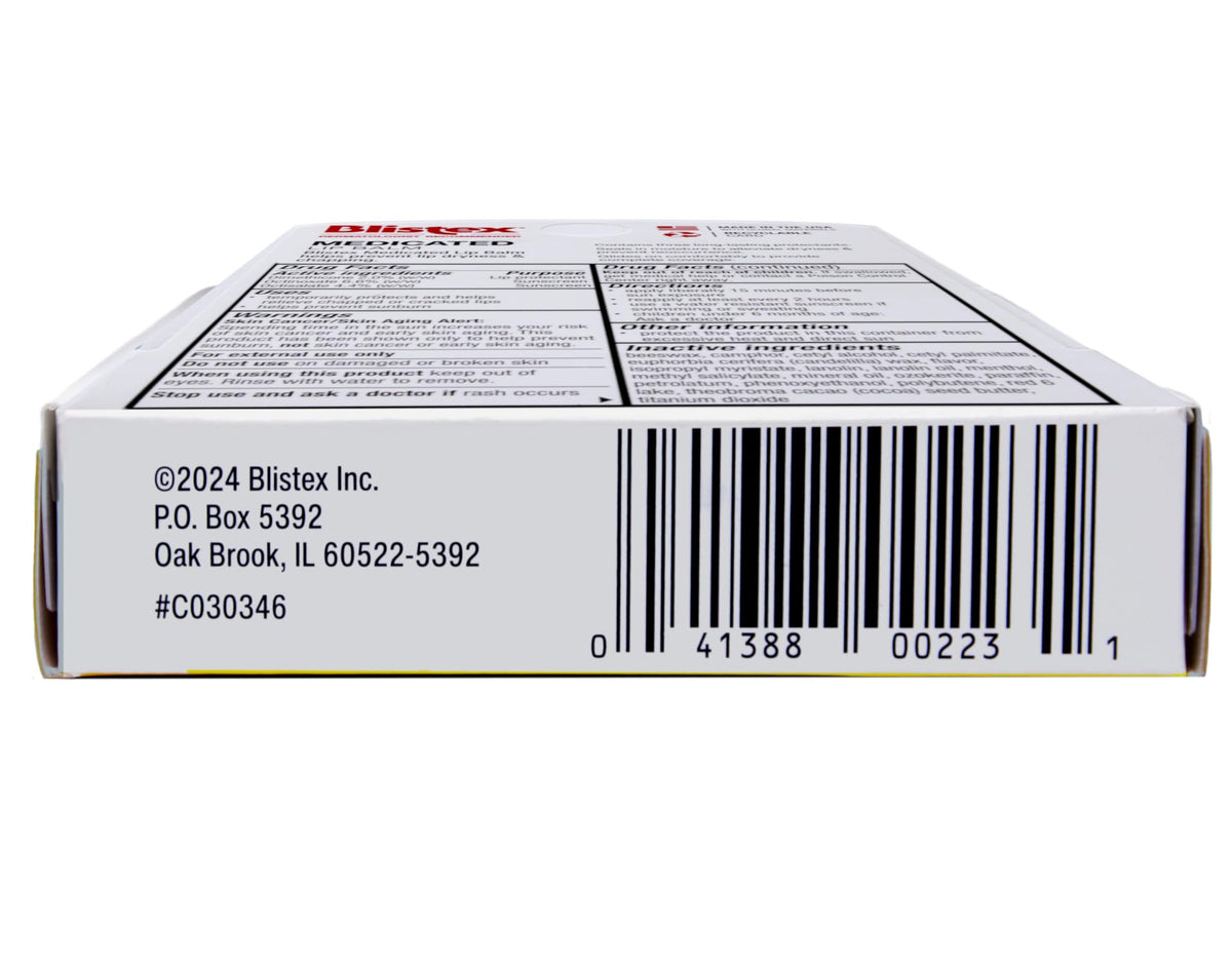 Twist-up tube and six-pack packaging details for Blistex Lip Protection